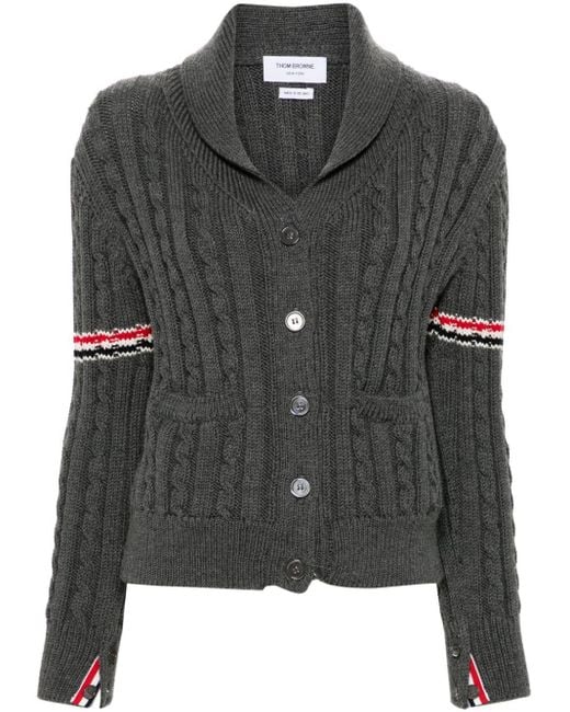 Thom Browne Black Rwb-Stripe Cable-Knit Cardigan