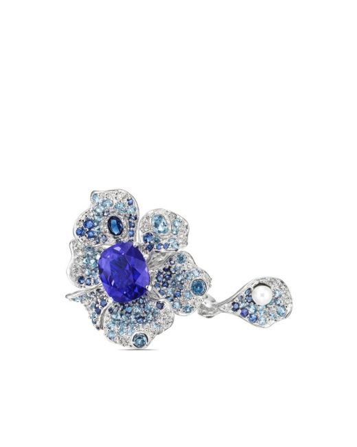 Anabela Chan Blue 18k White Gold Vermeil Sapphire Peony Gemstone Ring