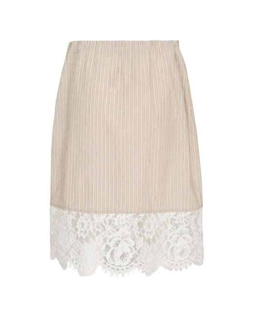 N°21 White Striped Lace-Hem Midi Skirt
