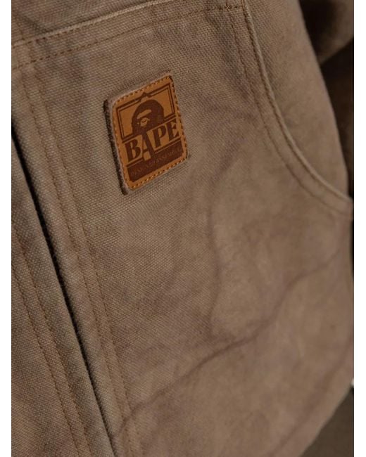 A Bathing Ape Brown Logo-Embroidered Hooded Jacket for men