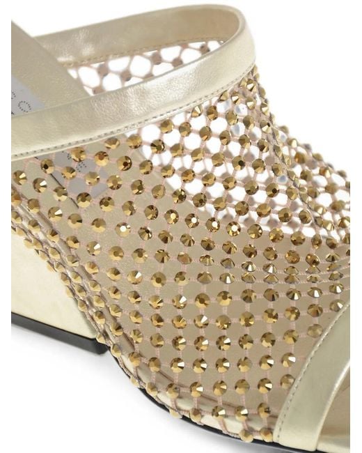 Stella McCartney White Rhinestone-Embellished Mesh Sandals