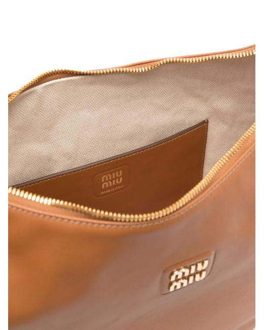 Miu Miu Brown Logo-Plaque Shoulder Bag