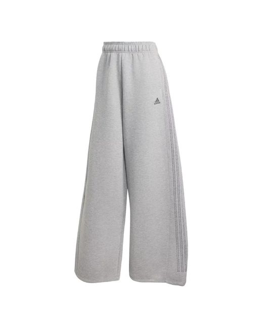 Adidas Gray Rhinestone-Embellished Wide-Leg Track Pants
