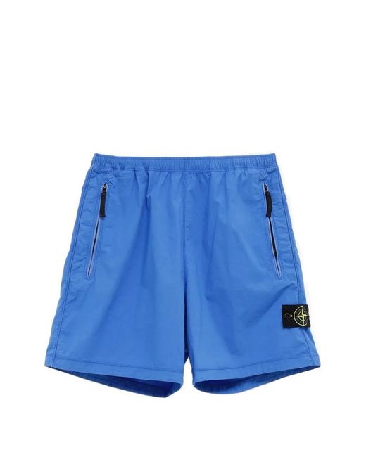 Stone Island Blue Compass Logo-Patch Shorts for men
