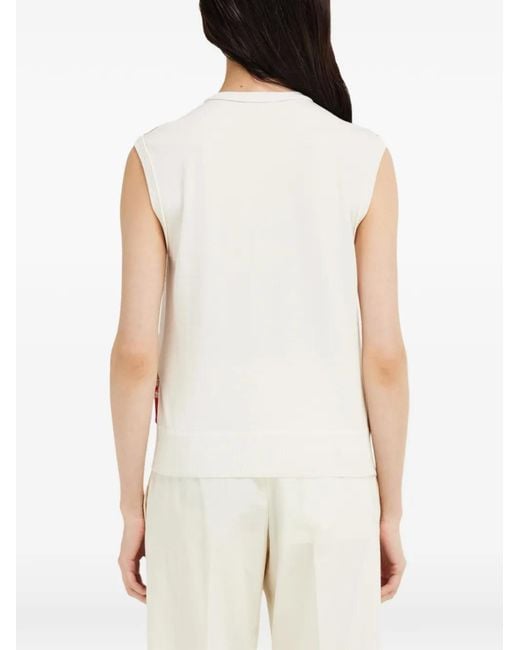Ferragamo White Feather Show Print Sleeveless Sweater