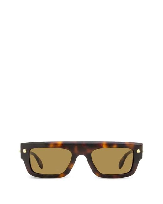 McQueen Brown Spike-Stud Rectangle-Frame Sunglasses