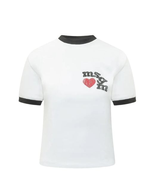 MSGM White Ringer Detail T-Shirt