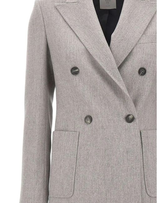 Eleventy Gray Double-Breasted Peak-Lapel Blazer