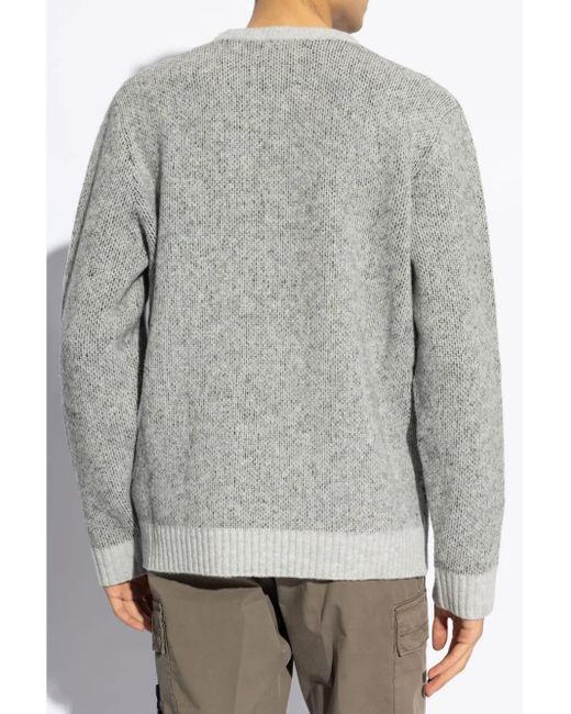 Stone Island Gray Crewneck Sweater Gauzed Effect Wool Blend for men