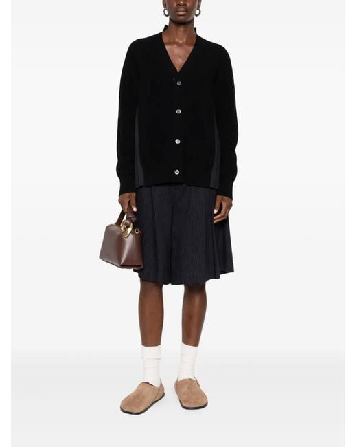 Sacai Black Ribbed Button Cardigan