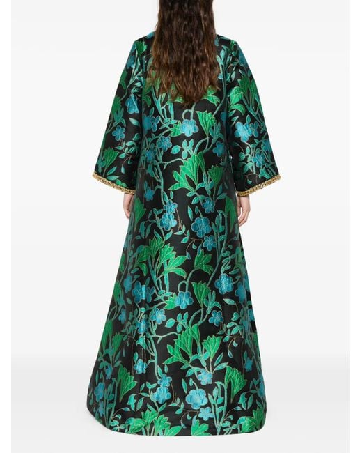 Baruni Green Aziza Floral-Jacquard Maxi Dress