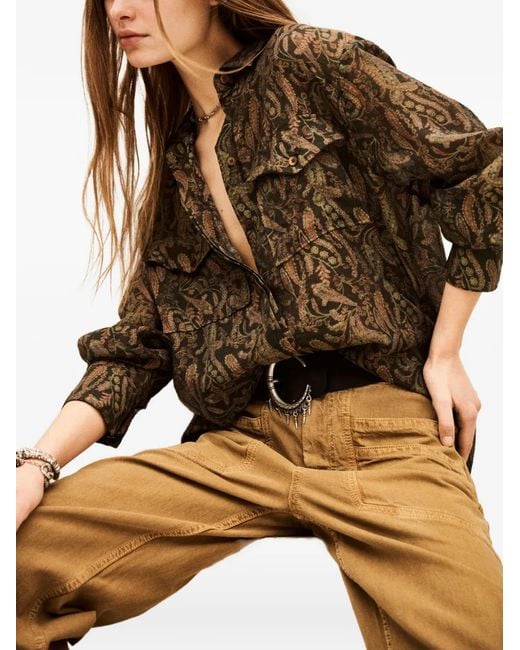 Ba&sh Brown Tao Paisley-Pattern Chest-Pocket Shirt