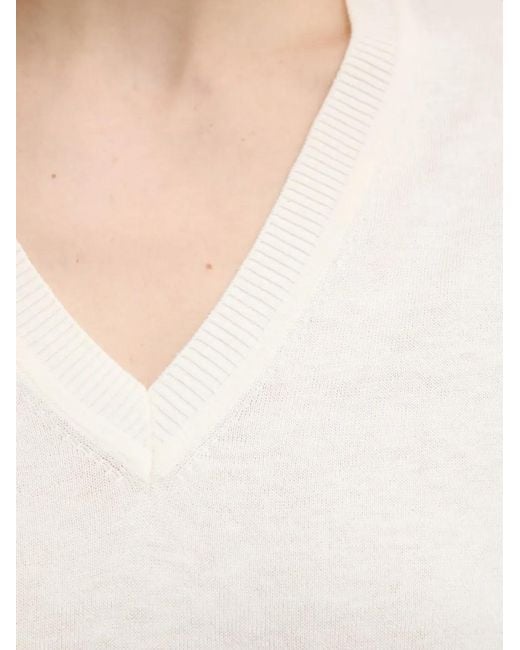 Benetton White V-Neck Drop-Shoulder Sweater