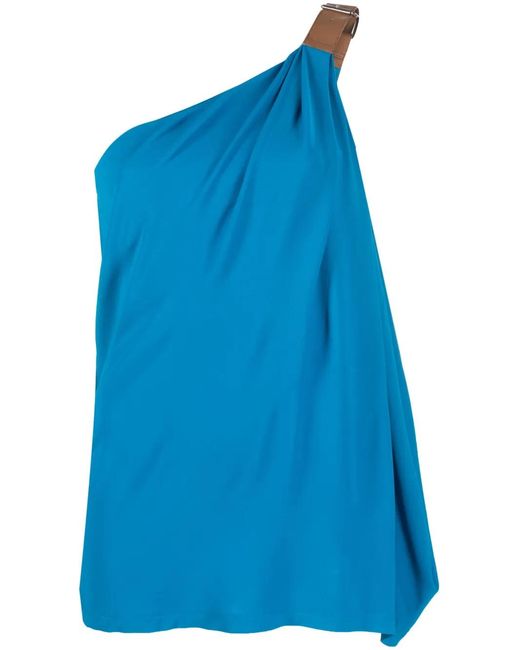 Alberta Ferretti Blue Buckled One-Shoulder Top