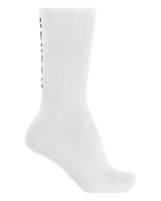 McQueen White Ribbed Logo Socks for men