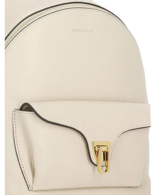 Coccinelle White Beat Pebbled Leather Small Backpack