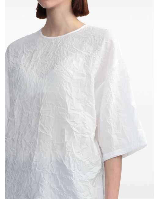 Tibi White Crinkled Round-neck T-shirt
