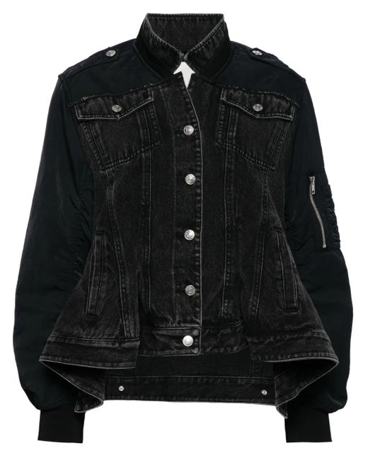 3.1 Phillip Lim Black Hybrid Denim Flight Jacket