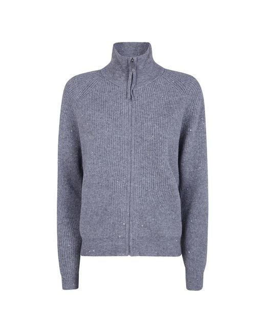 Seventy Blue Sequin-Embellished Ribbed Cardigan