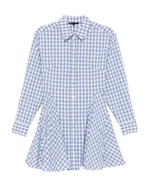 Maje Blue Check-Pattern Mini Dress
