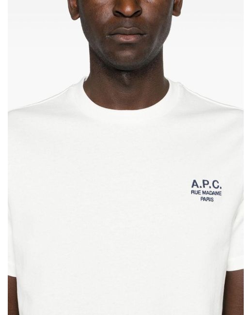 A.P.C. White Logo-embroidered Cotton T-shirt for men