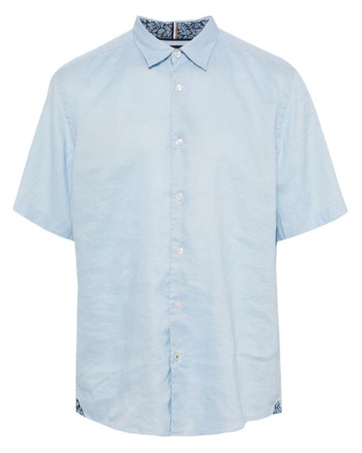 Boss Blue Classic-colar Linen-blend Shirt for men