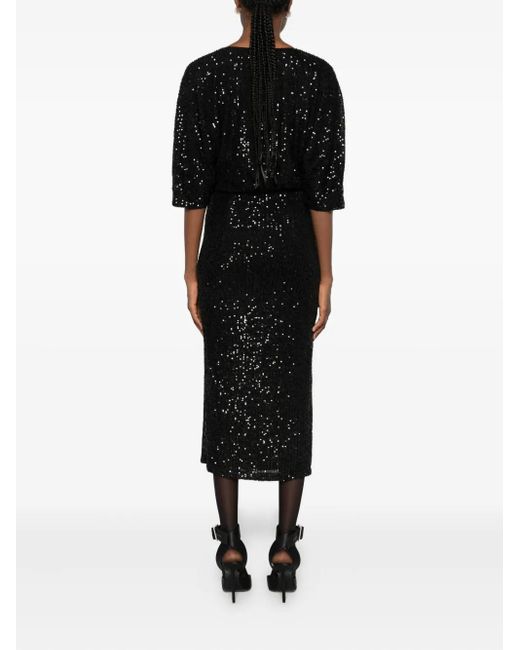 Nissa Black Sequinned Midi Dress