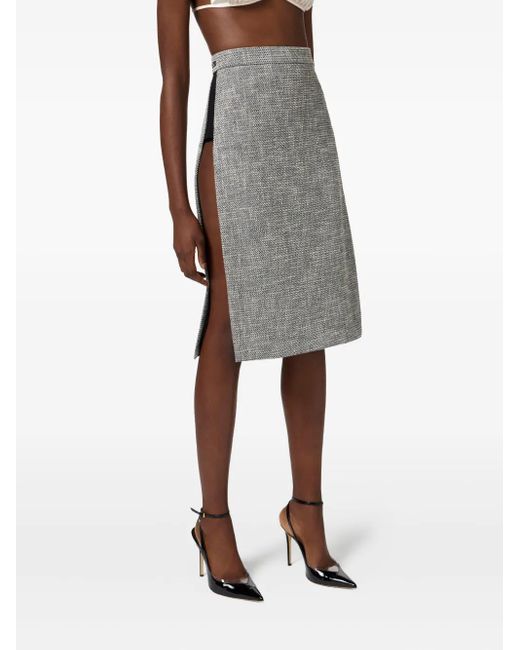 Elisabetta Franchi Gray Tweed Side-Split Midi Skirt