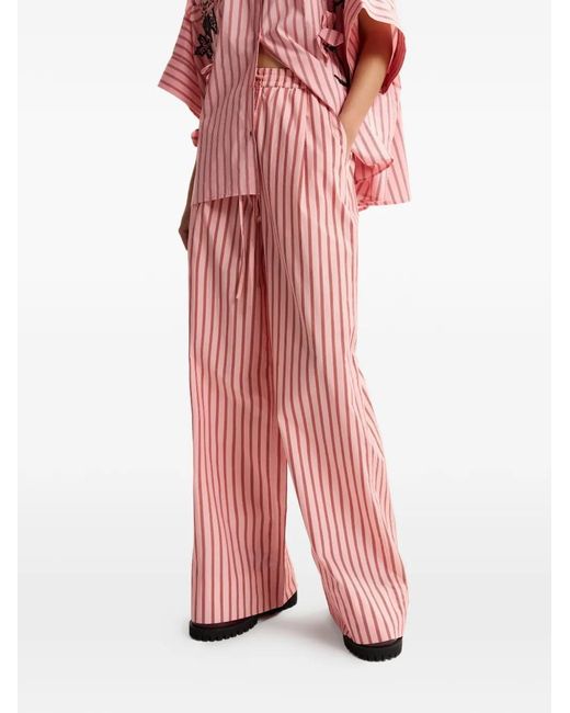 Essentiel Antwerp Pink Striped Drawstring-Waist Trousers