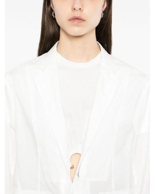 Undercover White Frayed Panelled Shirt