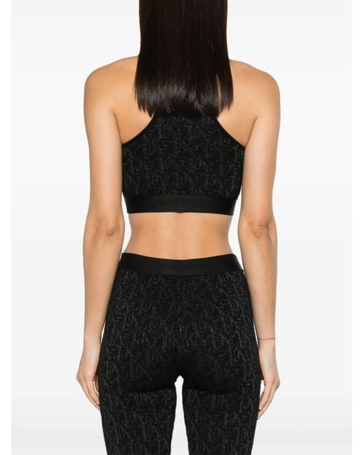 Palm Angels Black Monogram-Jacquard Crop Top