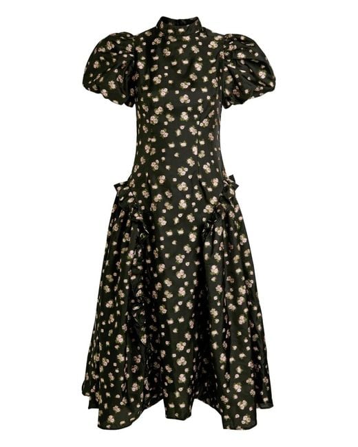 Sister Jane Black Tea Rose Floral-Jacquard Woven Midi Dress
