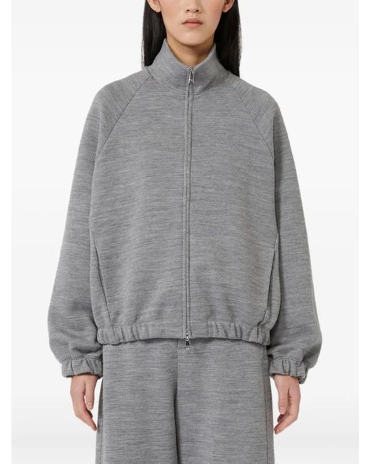 Max Mara Gray Zip-Front Pocket Sweater
