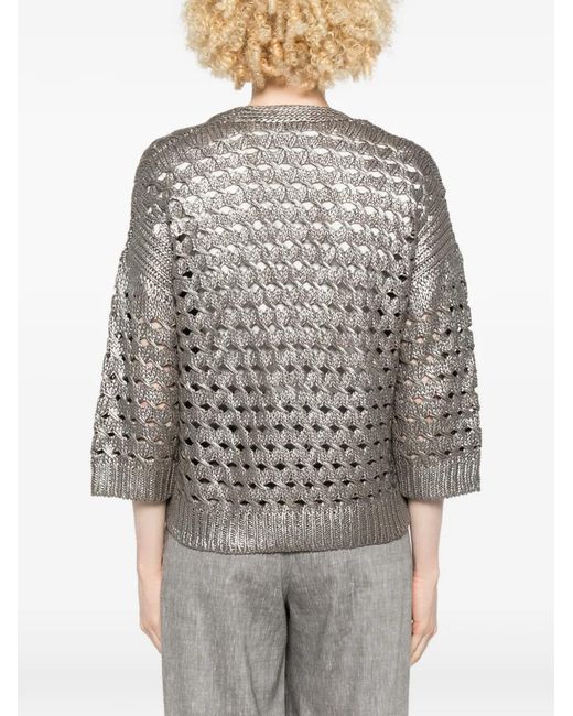 Peserico Gray Button Crochet Cardigan