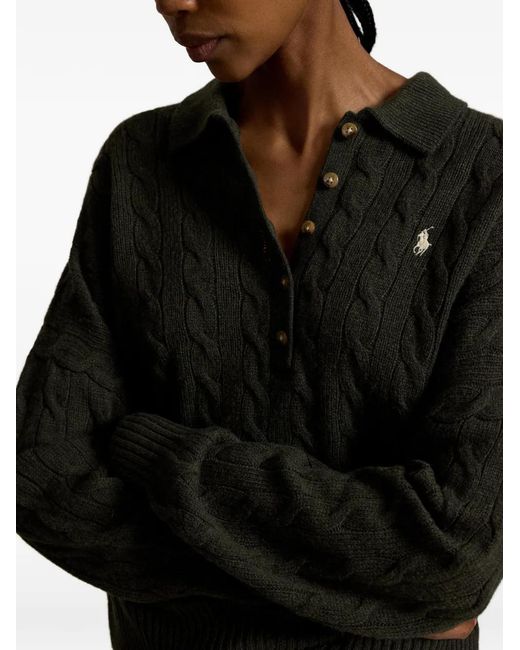 Polo Ralph Lauren Green Cable-Knit Buttoned Top