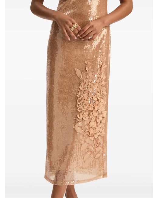 Oscar de la Renta Natural Crow-Neck Maxi Dress