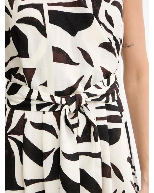 Joseph Ribkoff White Abstract-Print Belted Wrap Midi Dress