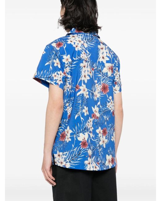 Boss Blue Beach Tropical-print Short-sleeve Shirt for men