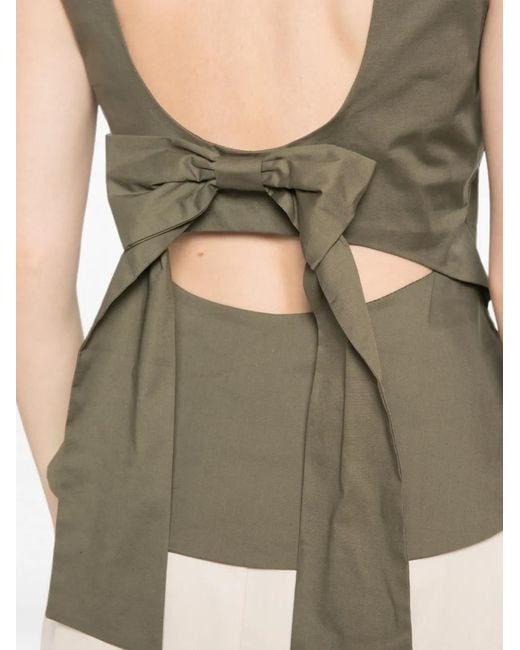 MOUTAKI Green Bow-Detail Peplum Blouse