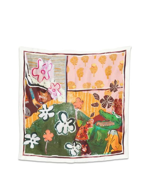 ALÉMAIS White Mlak Printed Silk Scarf