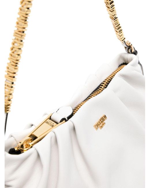 Moschino White Logo-lettering Leather Shoulder Bag