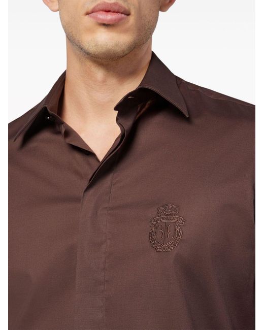 Billionaire Brown Logo-embroidered Stretch-cotton Shirt for men