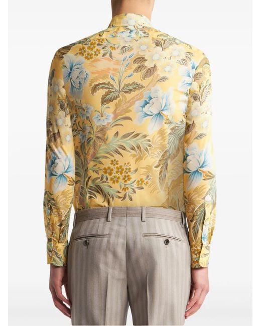 Etro Yellow Floral-Print Cotton Shirt for men