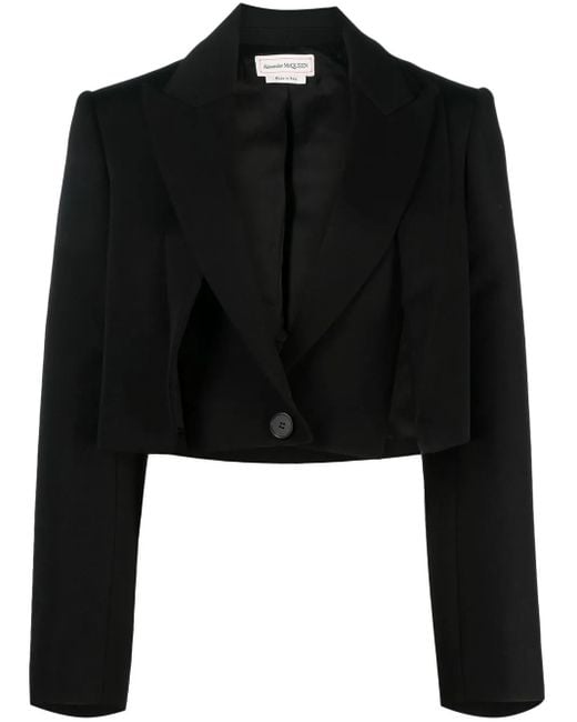 McQueen Black Cropped Wool Blazer