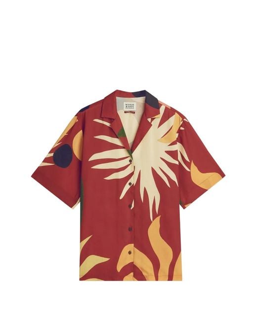 Scotch & Soda Red Abstract-Print Short-Sleeve Shirt