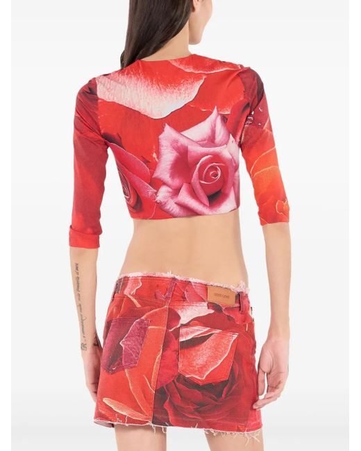 Roberto Cavalli ローズプリント Tシャツ Red