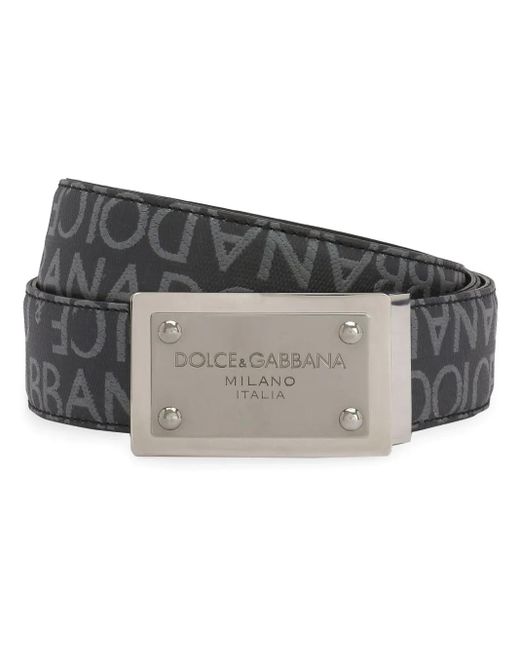 Dolce & Gabbana Gray Logo-Plaque Jacquard Belt for men