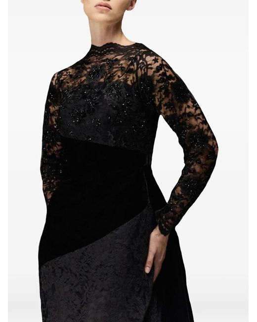 THA SEEN Black Lace-Panel Maxi Dress