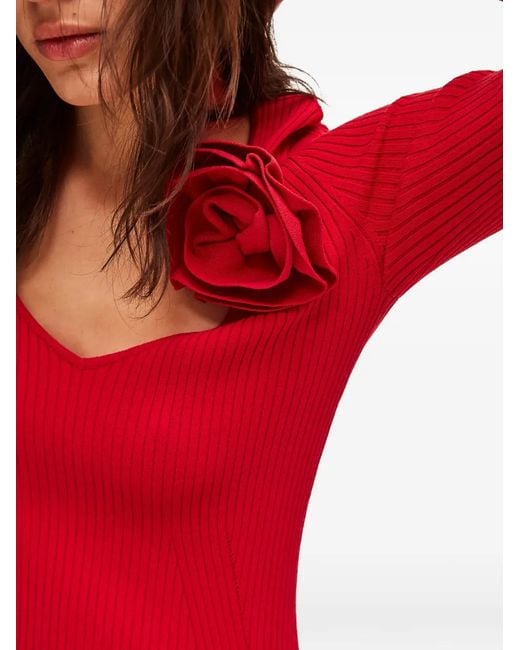 Twinset Red Robe En Maille À Fleurs Appliquées