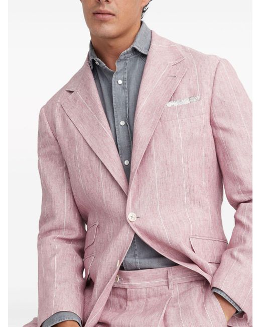 Brunello Cucinelli Pink Pinstripe Linen Blazer for men
